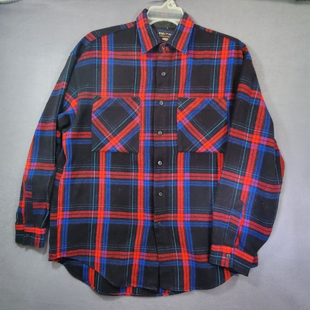 Smiths Workwear Flannel Shirt Mens Size Xl Checkered Red Black And Blue Sacket